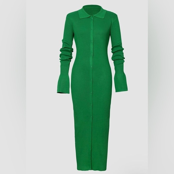 Finer Things Green Ribbed Knit Dress Fits up to 2x Versatile duster or dress - Picture 3 of 9
